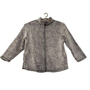 Como Vintage Womens Faux Fur Sherpa Jacket 2X Full Zip Warm Soft Cozy Gray/Black